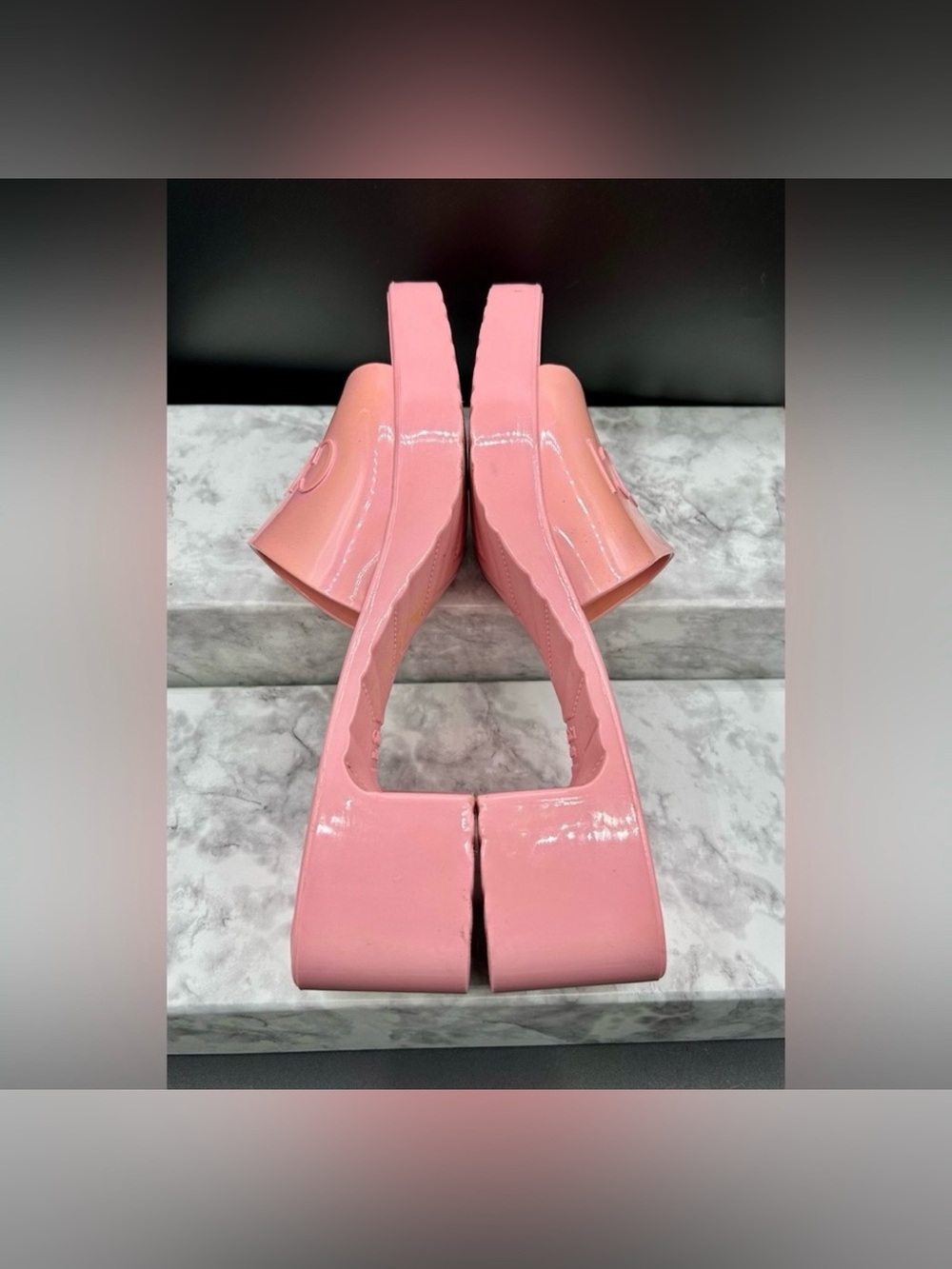 Pink Rubber Platform Slide Sandals. EU Size 40